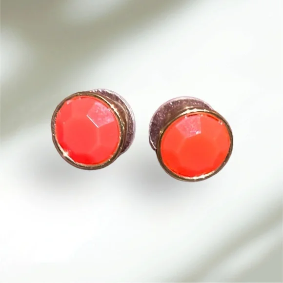 Orange/Gold Women's Solid Stud Earrings - Picture 11 of 11